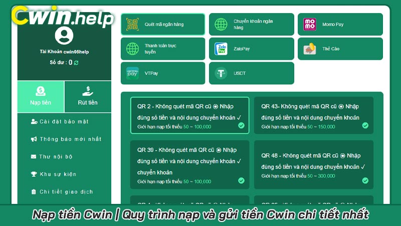 Nạp tiền Cwin | Quy trình nạp và gửi tiền Cwin chi tiết nhất