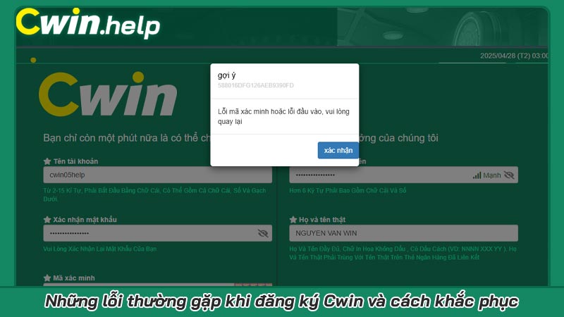 Những lỗi thường gặp khi đăng ký Cwin và cách khắc phục